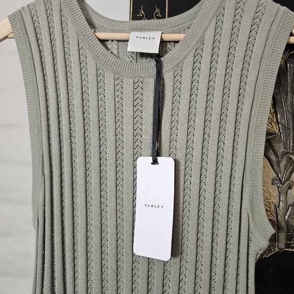 Anthropologie VARLEY Florian Knit Midi Dress NWT Sz L Sage Green Pointelle Knit - Picture 3 of 13